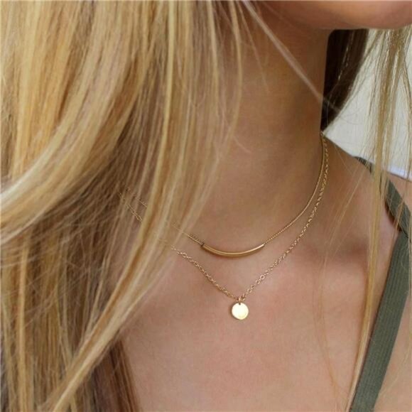 Aisansty Dainty Layered Choker Necklaces Handmade Coin Tube Star Pearl Pendant - Picture 4 of 7